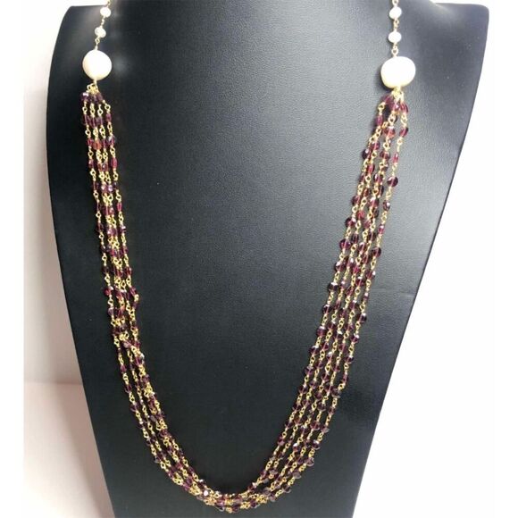 1109 Rarities Carol Brodie Multi strand Garnet & Pearl Vermeil 925 Bracelet 36" - Picture 1 of 3